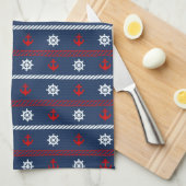 Linge De Cuisine Motif blanc et bleu rouge d'océan (Quart Plié)