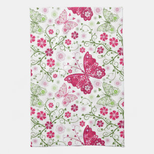 Linge De Cuisine Motif blanc floral