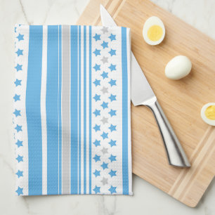 Linge De Cuisine Motif bleu ciel rayé avec des étoiles