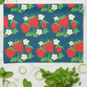Linge De Cuisine Motif bleu fraise et fleur (Plié)