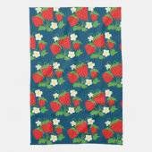 Linge De Cuisine Motif bleu fraise et fleur (Vertical)