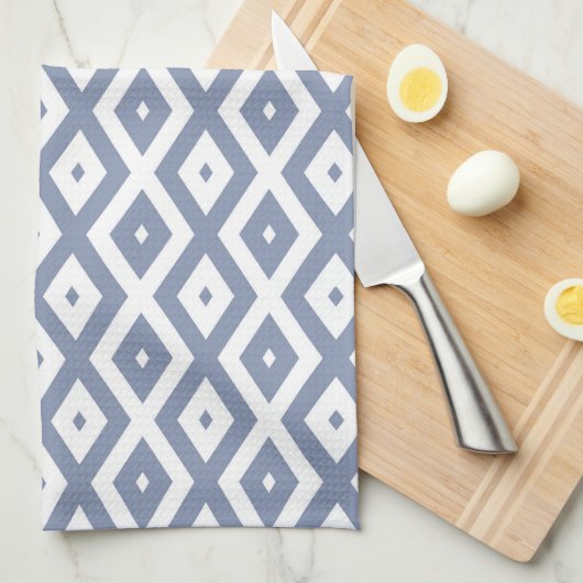 Linge De Cuisine Motif bleu gris et blanc (Quart Plié)