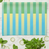 Linge De Cuisine Motif bleu jaune vert rayé (Plié)