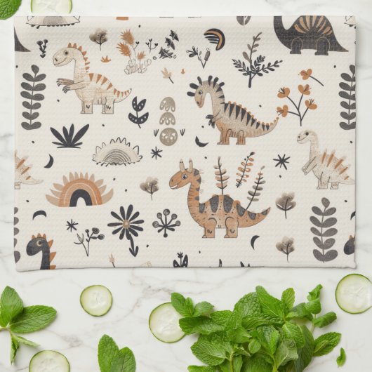 Linge De Cuisine Motif Boho Jungle Dinosaur (Plié)