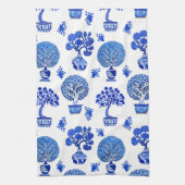 Linge De Cuisine Motif Bonsai Trees en Bleu et Blanc Cobalt (Vertical)