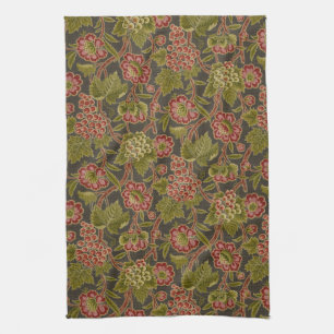 Linge De Cuisine Motif botanique antique de fleurs rouges et de rai