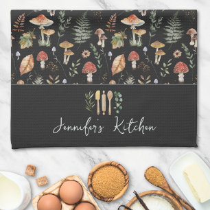 Linge De Cuisine Motif botanique de champignon fougère aquarelle vi