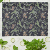 Linge De Cuisine Motif botanique de verdure de Noël rustique (Plié)
