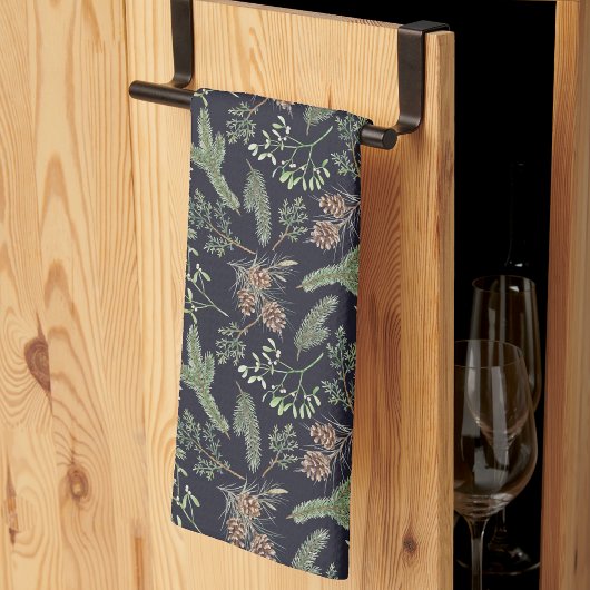 Linge De Cuisine Motif botanique de verdure de Noël rustique