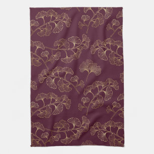 Linge De Cuisine Motif botanique doré asiatique