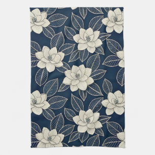 Linge De Cuisine Motif botanique floral bleu vintage (5)