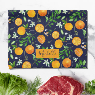 Linge De Cuisine Motif botanique floral d'été aux agrumes orange