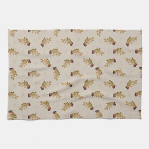 Linge De Cuisine Motif botanique nordique aux baies sur fond beige