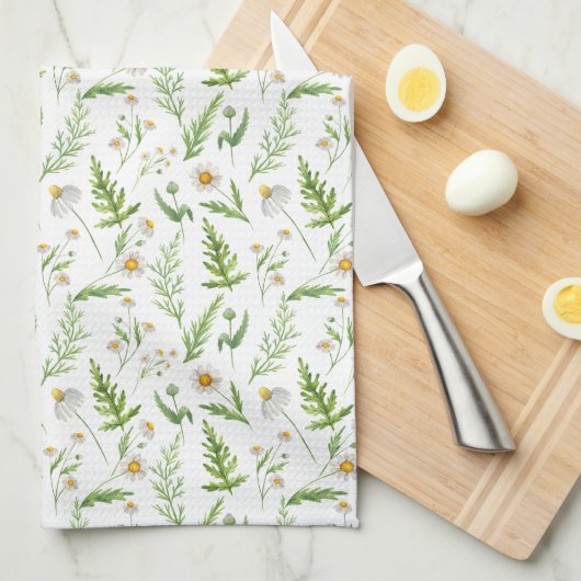 Linge De Cuisine Motif botanique rustique de fleur de camomille (Quart Plié)