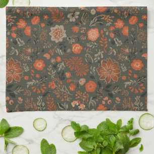 Linge De Cuisine Motif botanique terracotta sage boho foncé