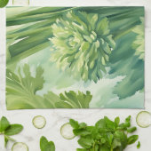 Linge De Cuisine Motif botanique vert de céleri luxuriant (Plié)