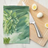 Linge De Cuisine Motif botanique vert de céleri luxuriant (Quart Plié)