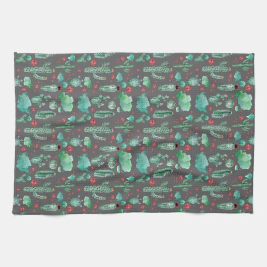 Linge De Cuisine motif cactus et ladybug - arrière - plan noir (Horizontal)