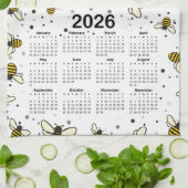 Linge De Cuisine motif Calendrier 2026 avec abeilles et points (Plié)