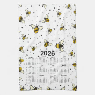 Linge De Cuisine motif Calendrier 2026 avec abeilles et points