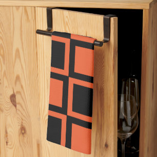 Linge De Cuisine Motif Carré Black Orange À damiers
