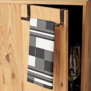 Linge De Cuisine Motif Carreaux Rayures Gris Noir Blanc