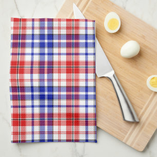 Linge De Cuisine Motif carreaux tartan blanc rouge bleu