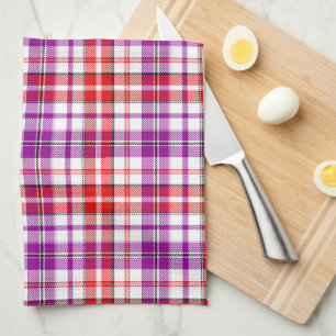 Linge De Cuisine Motif carreaux tartan blanc rouge violet