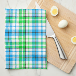 Linge De Cuisine Motif carreaux tartan bleu blanc vert