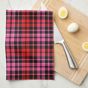 Linge De Cuisine Motif carreaux tartan noir rouge rose