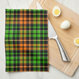 Linge De Cuisine Motif carreaux tartan vert orange noir