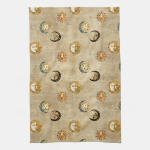 Linge De Cuisine Motif Céleste Cosmique Étoiles Lune Or Antique