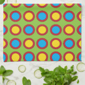 Linge De Cuisine Motif Cercles bleu jaune rouge (Plié)