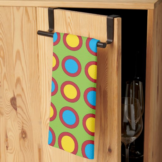 Linge De Cuisine Motif Cercles bleu jaune rouge (Pliage en tiers)