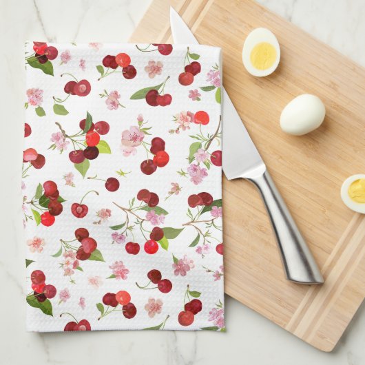 Linge De Cuisine Motif Cerise 1 (Quart Plié)