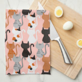 Linge De Cuisine Motif Chat Cute Sur Rose Bleu (Quart Plié)