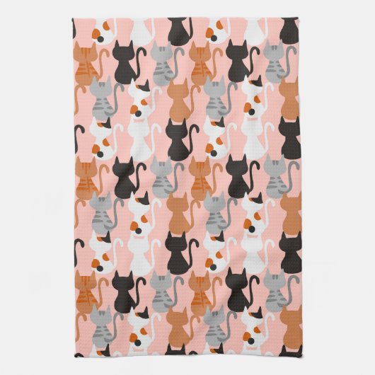 Linge De Cuisine Motif Chat Cute Sur Rose Bleu (Vertical)
