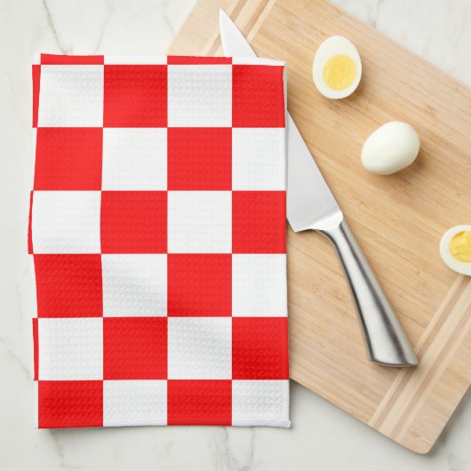 Linge De Cuisine Motif chèque À damiers blanc rouge (Quart Plié)