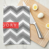 Linge De Cuisine Motif Chevron Blanc Et Gris Monographié 2 (Quart Plié)