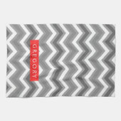 Linge De Cuisine Motif Chevron Blanc Et Gris Monographié 2 (Horizontal)