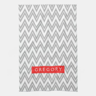 Linge De Cuisine Motif Chevron Blanc Et Gris Monographié 3