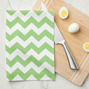Linge De Cuisine Motif Chevron Blanc Et Vert Moderne