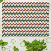 Linge De Cuisine Motif Chevron blanc rouge vert (Plié)