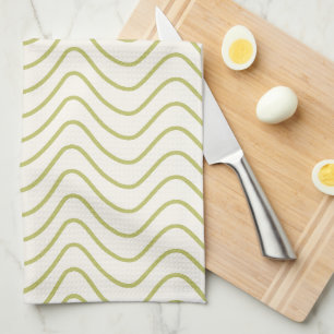 Linge De Cuisine Motif Chevron Lime Green sur Crème White Zigzag