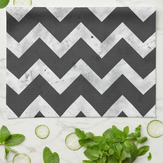 Linge De Cuisine Motif chevron rustique noir et blanc (Plié)