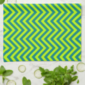 Linge De Cuisine Motif Chevron Vert Citron Et Sarcelle (Plié)