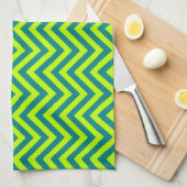 Linge De Cuisine Motif Chevron Vert Citron Et Sarcelle (Quart Plié)