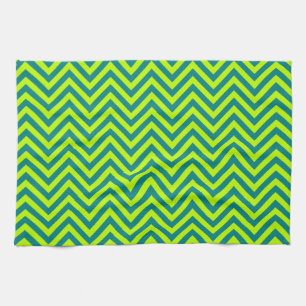 Linge De Cuisine Motif Chevron Vert Citron Et Sarcelle