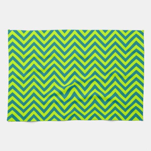 Linge De Cuisine Motif Chevron Vert Citron Et Sarcelle (Horizontal)
