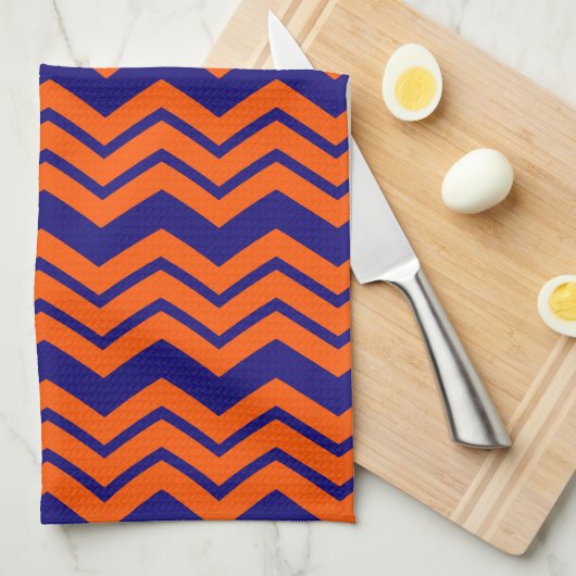 Linge De Cuisine Motif chevron zigzag bleu orange (Quart Plié)